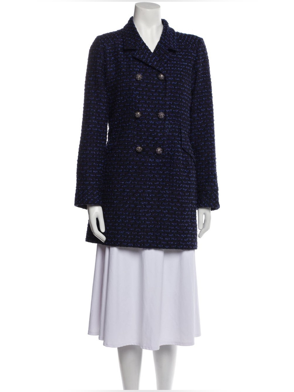 Oscar de la Renta Navy Bouclé Double-Breasted Pea Coat
